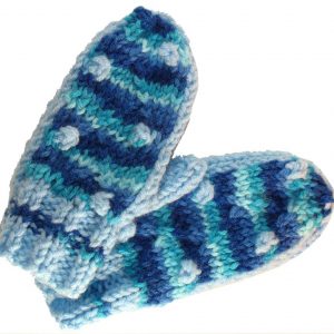 Light blue Bobble Mittens with multi-color blue