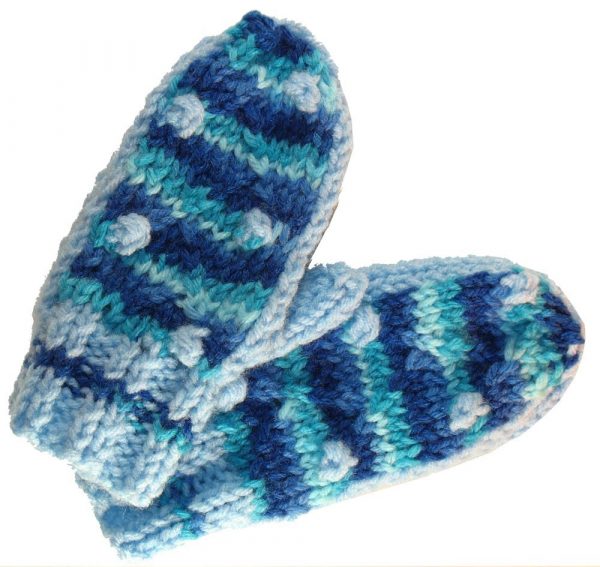 Light blue Bobble Mittens with multi-color blue