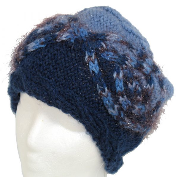 Too blue sparkle cable hand knit hat