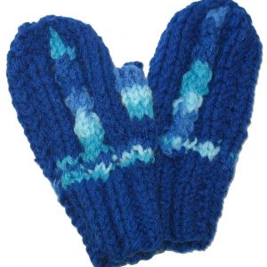 Little child's blue hand knit mittens