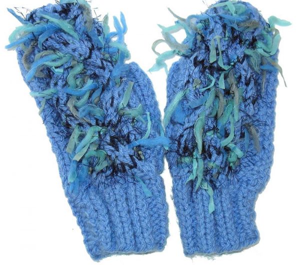 Funky blue knit mittens